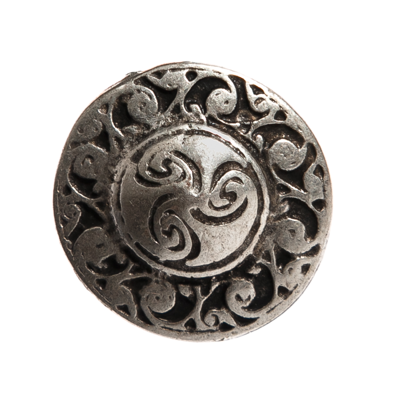 [N-180-1] Silberfarbene Rüstungsniete „Celtic Circle“ – Keltischer Zierbeschlag mit Triskele-Motiv, Ø 25 mm​