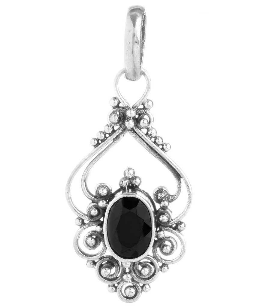 Schmuck Anhänger Salia mit schwarzem Kristall 3,3 cm – Silber 925 – Mystisches Amulett für Schutz und innere Stärke