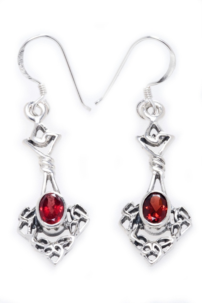 DANA Ohrringe aus Silber mit rotem Kristall – Keltische Ohrhänger Boho-Stil 4,4 cm