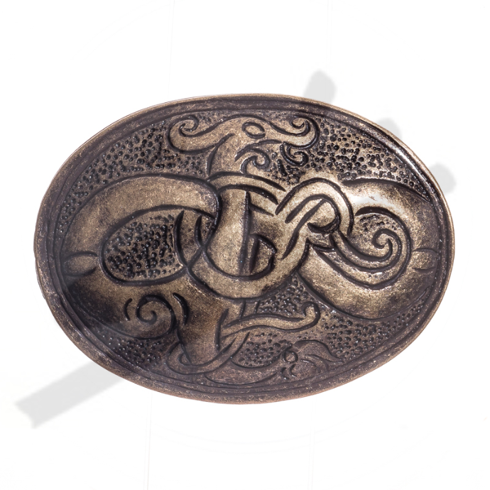 Gewandbrosche „Keltische Seepferdchen“ altmessingfarben – ZAMAK-Fibel für LARP & Mittelalter-Gewandung
