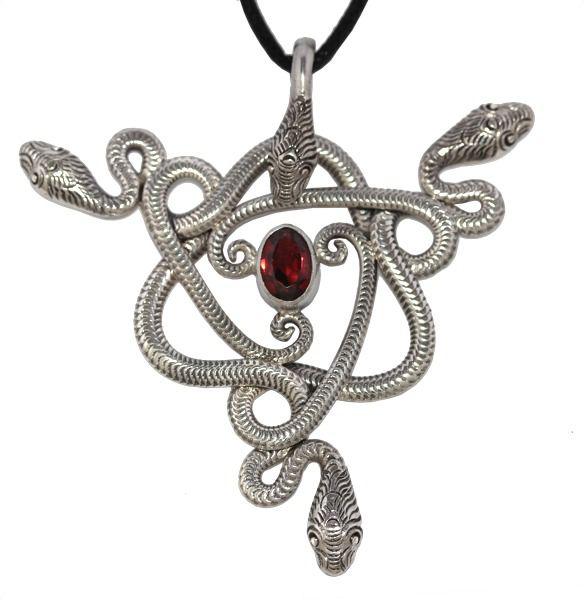 Amulett, Anhänger 'Trisula - Granat' aus Silber 925 - Mittelalter, Larp, Reenactment Schmuck