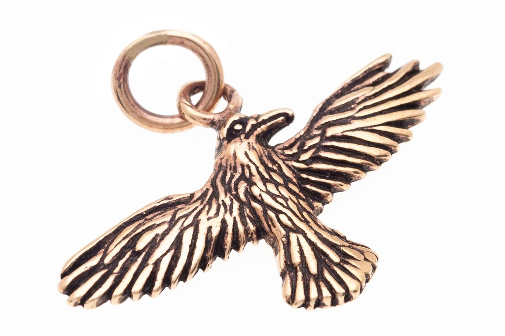Amulett, Anhänger 'Hugin - Kleiner Rabe' aus Bronze - Mittelalter, Larp, Fantasy Schmuck