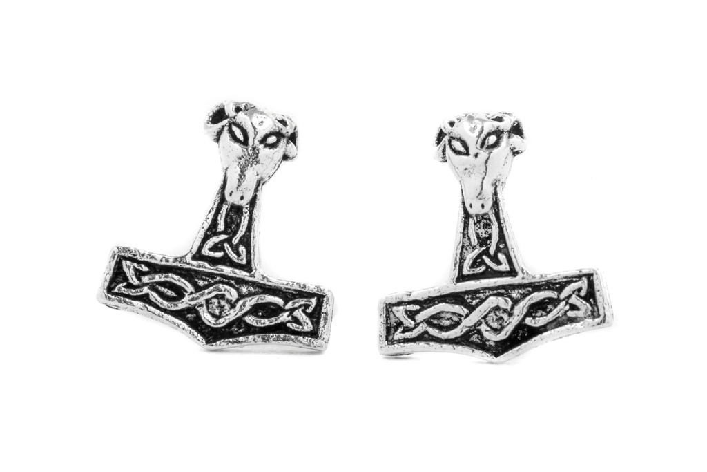 Ohrstecker Mjölnar Widder aus 925 Silber – Thorshammer Ohrschmuck mit Widderkopf 9 mm