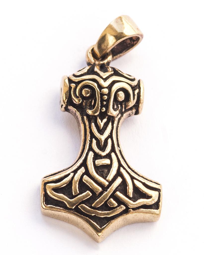[atb44] Thorshammer Anhänger SKARU aus Bronze – Kleiner Mjölnir mit Knotenornament 3,4 cm