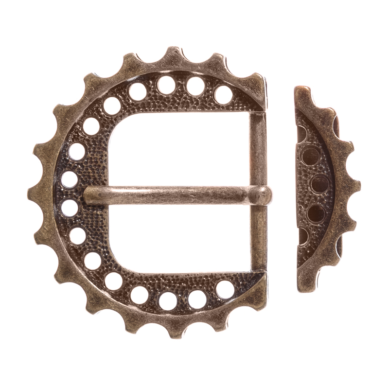 Steampunk Zahnrad-Gürtelschließe Set altmessingfarben – Schnalle & Schlaufe im Mechanic-Look für 4 cm Gürtel