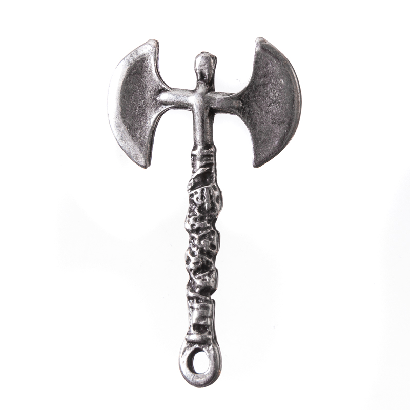 [P-5166-1] Wikinger Doppelaxt Anhänger silberfarben – Symbolträchtige Nordic Axe aus Zamak