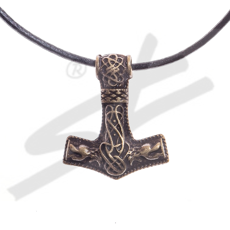 [32702] Halskette kleiner Thor-Hammer , altmessingfarben