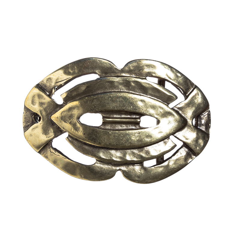 [B3020-2] Barclay Gürtelschließe messingfarben – Keltische 4 cm Flechtband-Schnalle mit symbolischem Knotenmuster