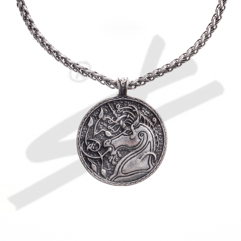 Halskette keltisches Einhorn, silberfarben