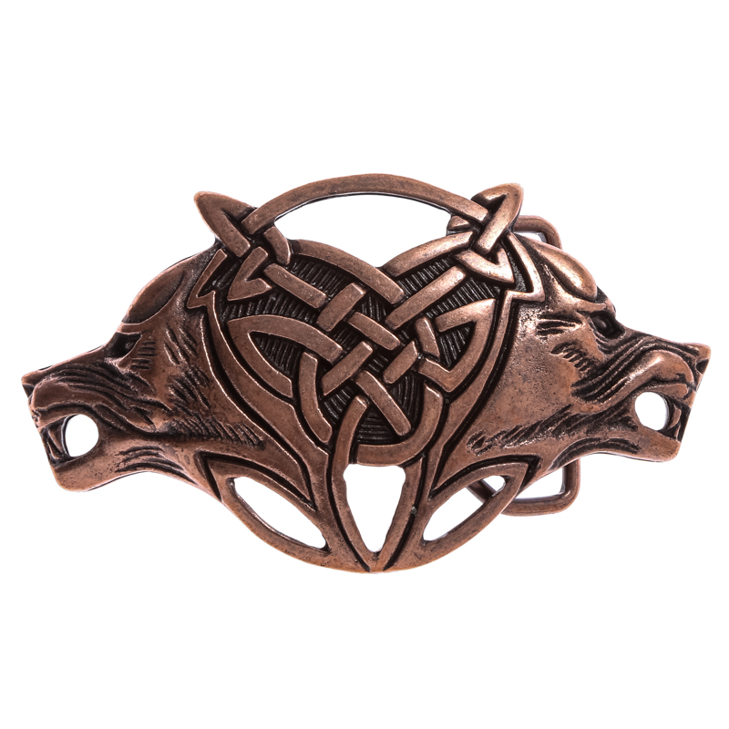 Celtic Wolves Gürtelschließe in Kupferoptik – Keltische Wolfs-Schnalle für 4 cm Gürtel 