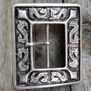 Baltic Gürtelschließe silberfarben – Rechteckige 4 cm Mittelalterschließe mit Tierornamentik aus dem Baltikum