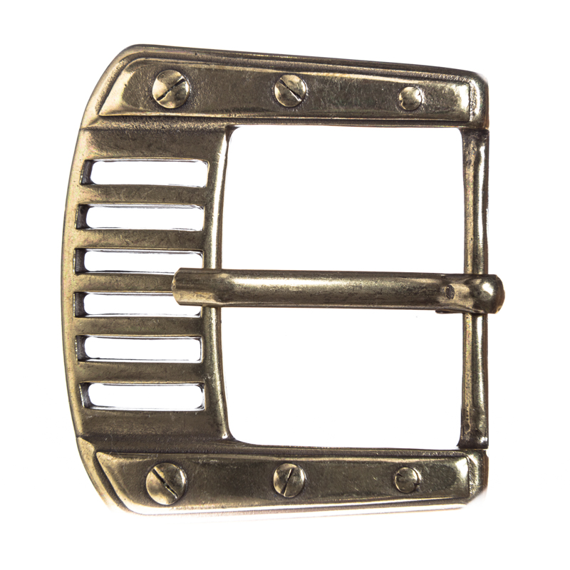 Steampunk Gürtelschließe „Power“ messingfarben – Dornschließe im mechanischen Design für 4 cm Gürtel