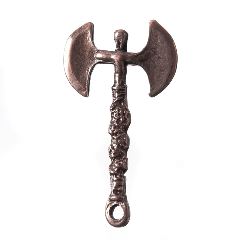 [P-5166-4] Wikinger Doppelaxt Anhänger kupferfarben – Nordic Axe aus Zamak mit Symbolkraft
