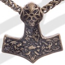 Thor-Hammer Anhänger altmessingfarben – Beidseitig verzierter Mjölnir mit Tierornamentik aus Zamak