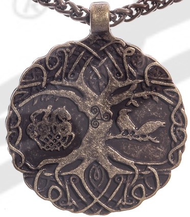 Anhänger Yggdrasil mit Hugin & Munin und Sleipnir – altmessingfarbener Weltenbaum aus Zamak