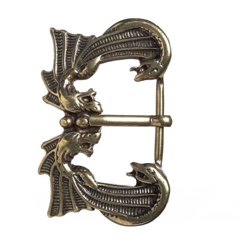 Drachenkuss-Gürtelschließe in Messingoptik – Fantasy-Schnalle für 3,5 cm Riemen