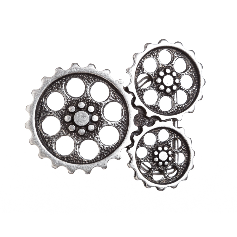 Steampunk Gürtelschließe „STP Moebius“ silberfarben – Zahnräder-Schnalle aus Zamak für 4 cm Gürtel