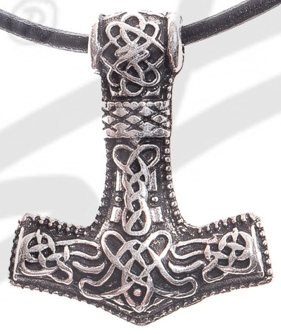 Kleiner Thor-Hammer Anhänger silberfarben – Mjölnir mit keltischen Verzierungen aus Zamak