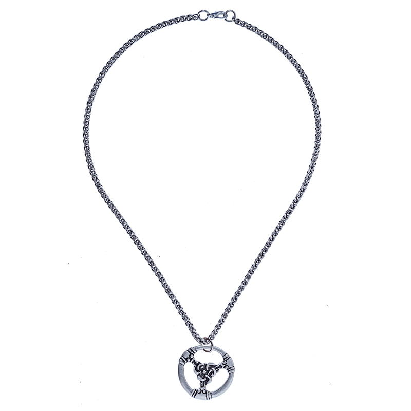 Halskette TRIS – Silberfarbener keltischer Triskel-Anhänger mit Flechtkette