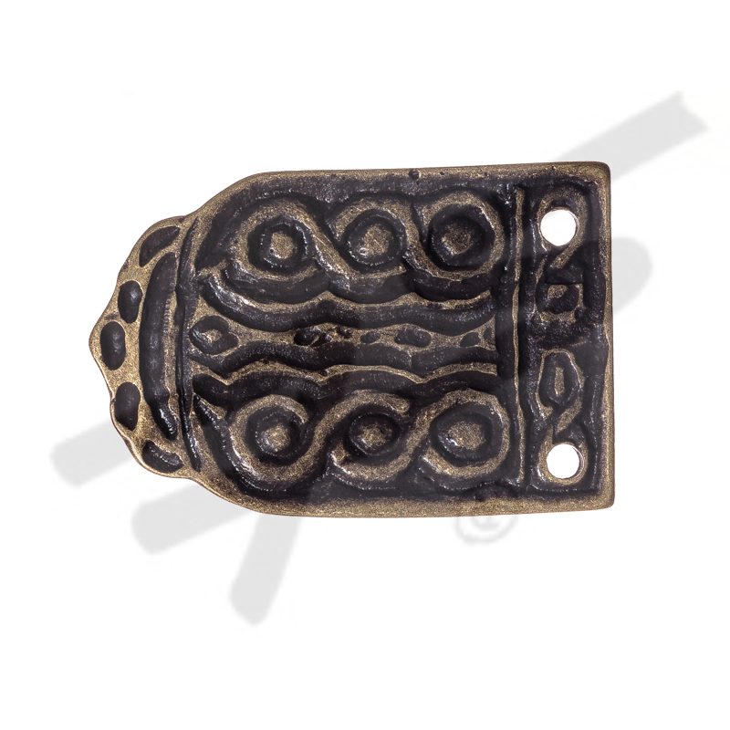 altmessingfarbene Mittelalter-Gürtelspitze Wellen 4cm