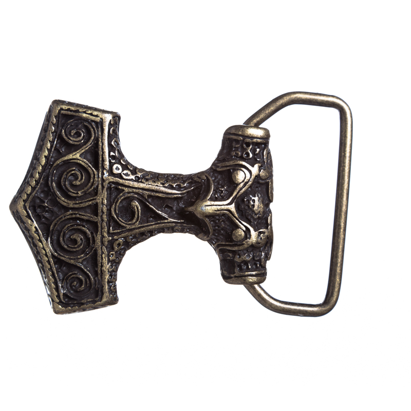 MJÖLNIR altmessingfarben – Thorhammer-Gürtelschließe im Wikingerstil für 4 cm Gürtel