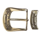 Steampunk Gürtelschließe Set „STP Jeter“ messingfarben – Schnalle & Metallschlaufe im Mechanic-Stil für 4 cm Gürtel