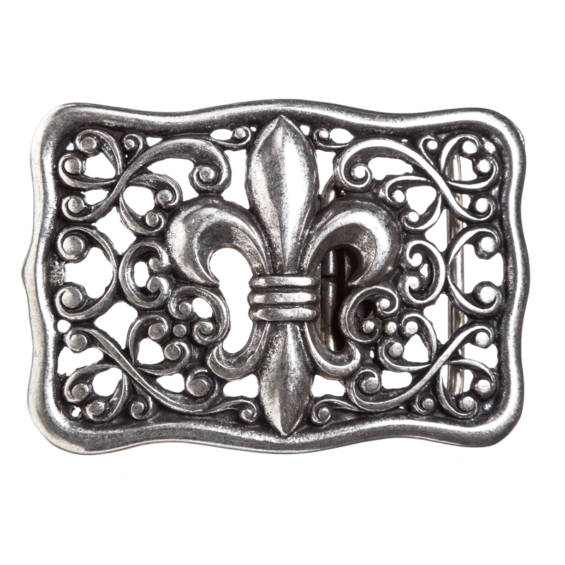 Gürtelschließe Lilli silberfarben – 4 cm Schnalle mit Fleur-de-Lys & filigranem Rankenornament