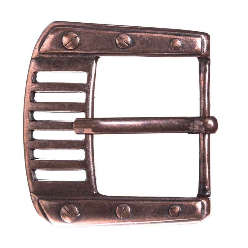 Steampunk Gürtelschließe „Power“ kupferfarben – Dornschließe im technischen Retrodesign für 4 cm Gürtel