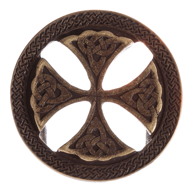 Keltische Gürtelschnalle Keltenkreuz altmessing – Schließe 70 mm für 40 mm Riemen