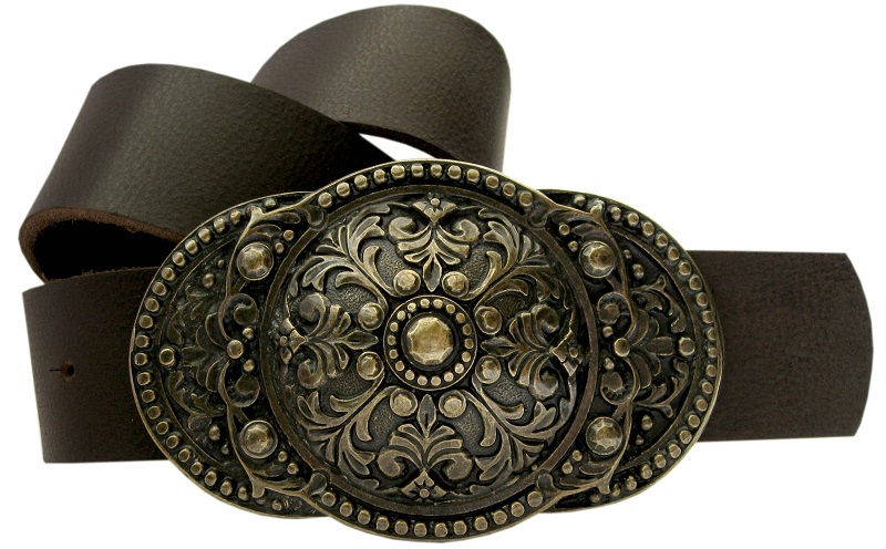 Schildwall-Gürtelschließe altmessingfarben – Drei Schilde aus Zamak für 4 cm Gürtel