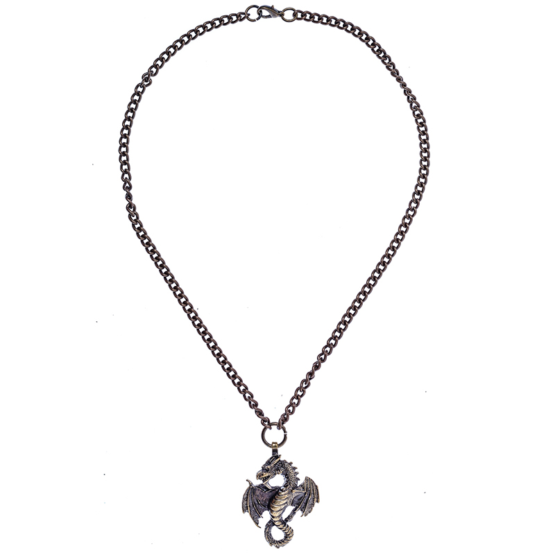 [PK-5176-2] Halskette „Nordischer Drache“ – Messingfarbener Drachenanhänger an schwerer Kette