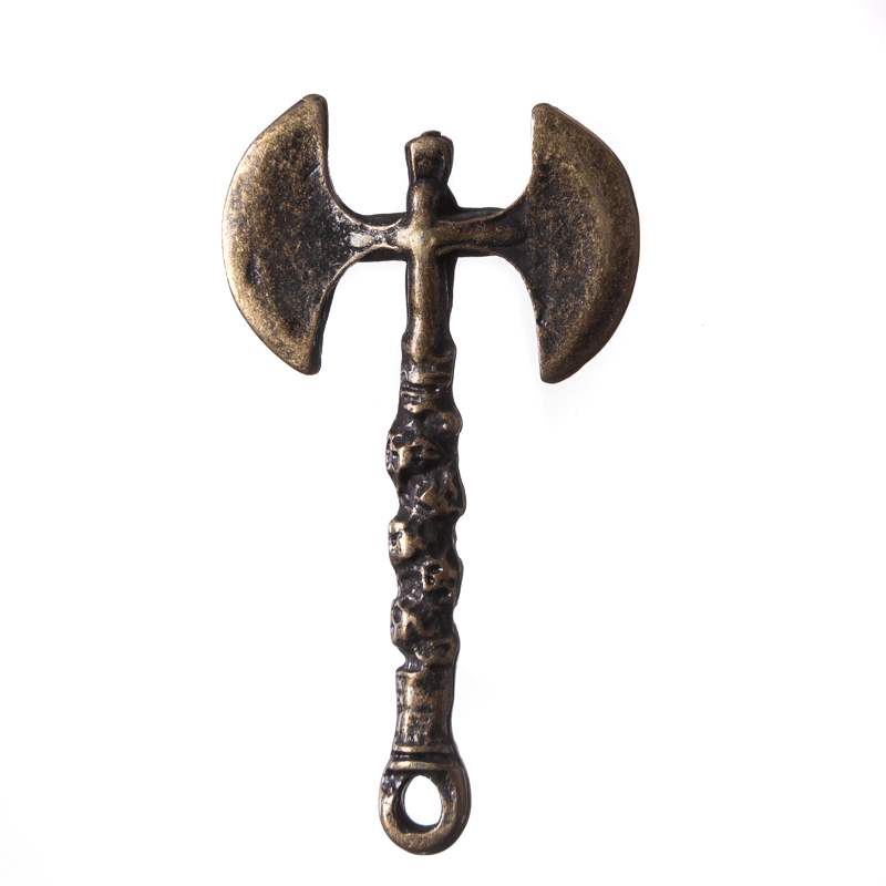 [P-5166-21] Wikinger Doppelaxt Anhänger altmessingfarben – Nordic Axe aus Zamak im historischen Stil