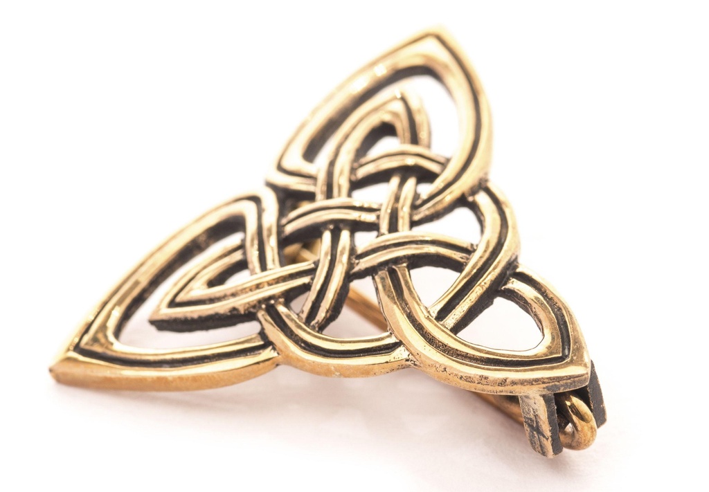 [fb69] Keltische Fibel Brosche "Trisana" aus Bronze – Knotenmuster der Dreiheit 3 cm