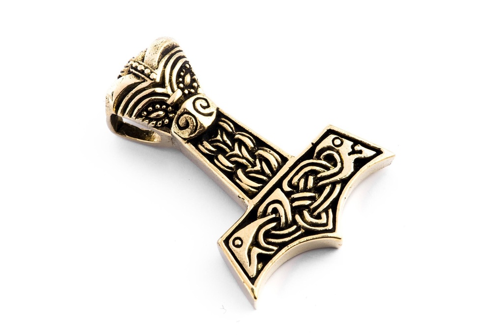 [atb45] Thorshammer Anhänger THORAK aus Bronze – Mjölnir Wikinger Amulett mit Symbolgravur 4,1 cm