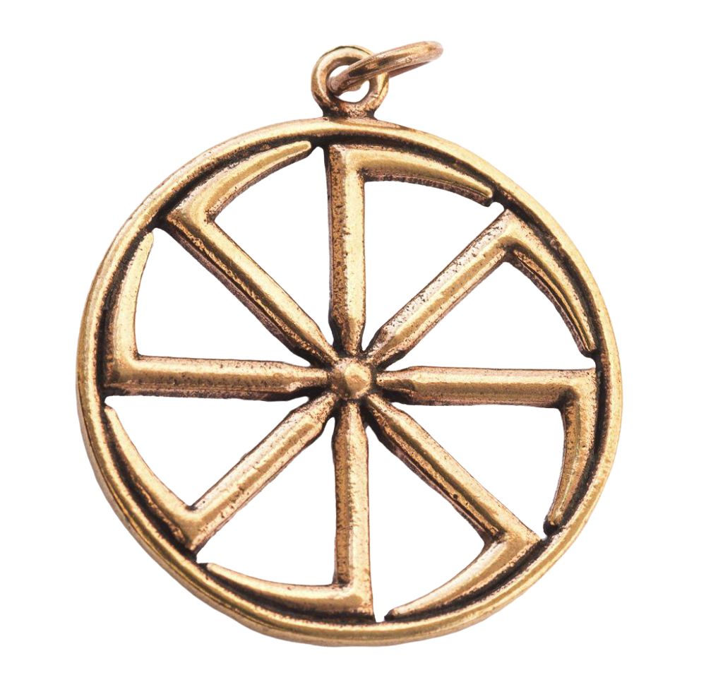 Wikinger Anhänger „Kolovrat – Großes Glücksrad“ aus Bronze – Slawisches Sonnenamulett Ø 3,1 cm