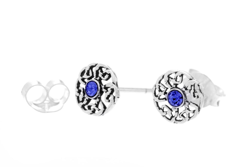 Ohrstecker Isira aus Silber – Keltische Knoten Ohrringe 925er mit blauem Kristall Ø 6 mm