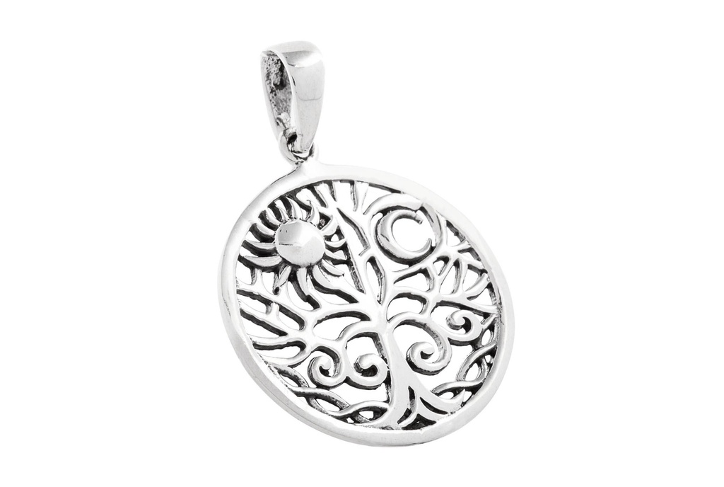 925er Sterling Silber Anhänger ALINE – Sonne, Mond und Lebensbaum 2,9 cm