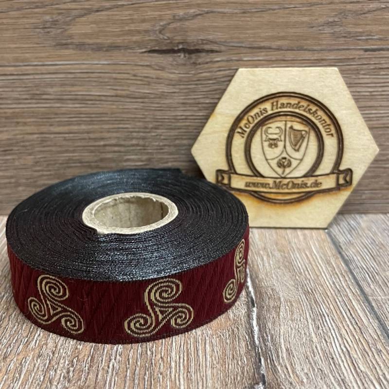 Borte Triskele - 10m- bordeaux-gold - Breite 19mm - Mittelalter LARP
