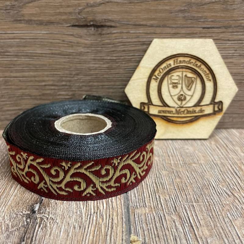 Borte Ranke in bordeaux-Gold, 19 mm- Webborte zur Verzierung mittelalterlicher Kostüme und Larp Gewandungen 
