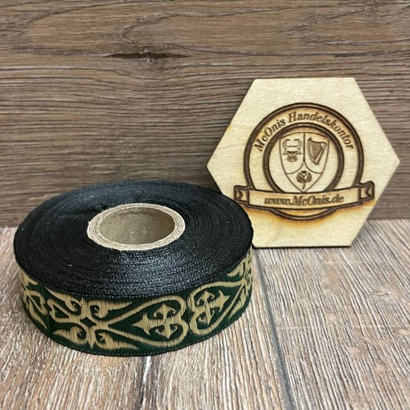 Borte Herzen in grün-gold, 19 mm- Webborte zur Verzierung mittelalterlicher Kostüme und Larp Gewandungen