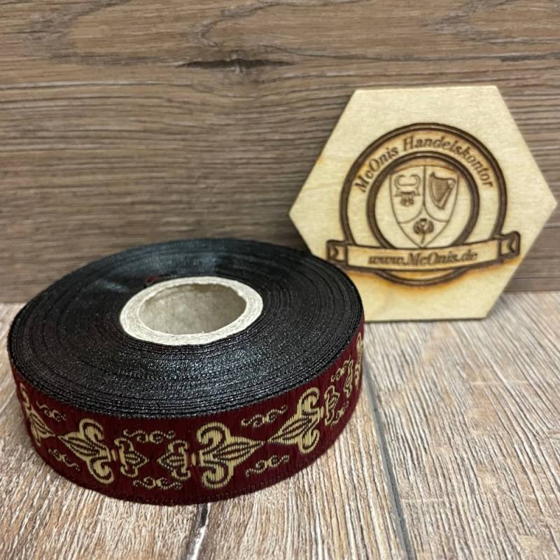 Borte französische Lilie  in bordeaux-gold, 19 mm- Webborte zur Verzierung mittelalterlicher Kostüme und Larp Gewandungen