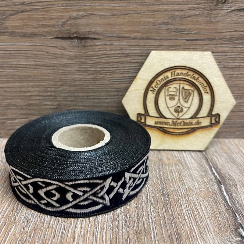 Borte Keltisch 4 in Marineblau-silber, 19 mm- Webborte zur Verzierung mittelalterlicher Kostüme und Larp Gewandungen