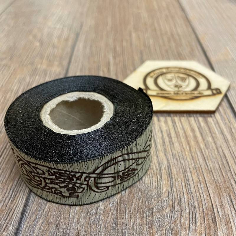 [B25Hunde-5m-beigebrn] Borte "Keltische Hunde" beige-braun 25 mm auf 5 m Rolle - Mittelalter & Larp