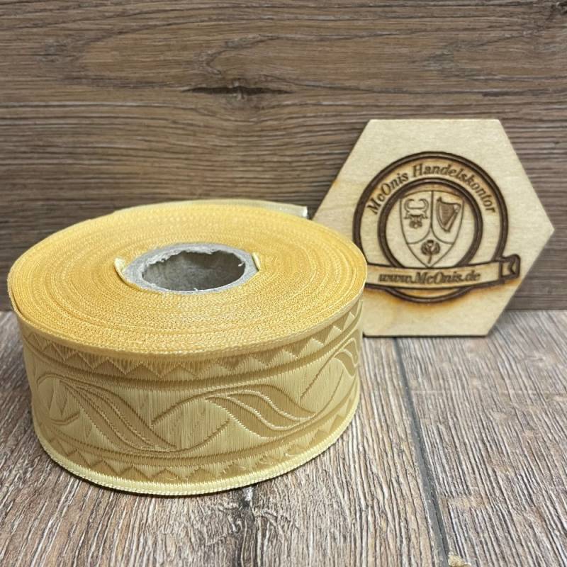 [B33014-mgld] Borte Blumenranke in mattgold-gold 33 mm- 10 m - Webborte zur Verzierung mittelalterlicher Kostüme und Larp Gewandungen 