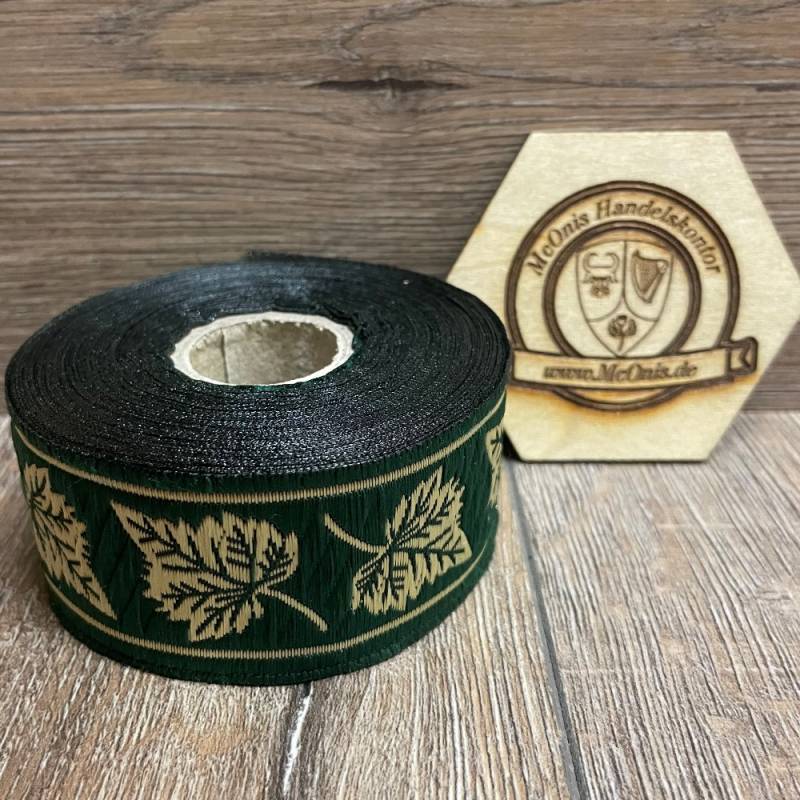 Borte Blätter in grün-gold, 33 mm, 10 m auf Rolle - Webborte zur Verzierung mittelalterlicher Kostüme und Larp Gewandungen