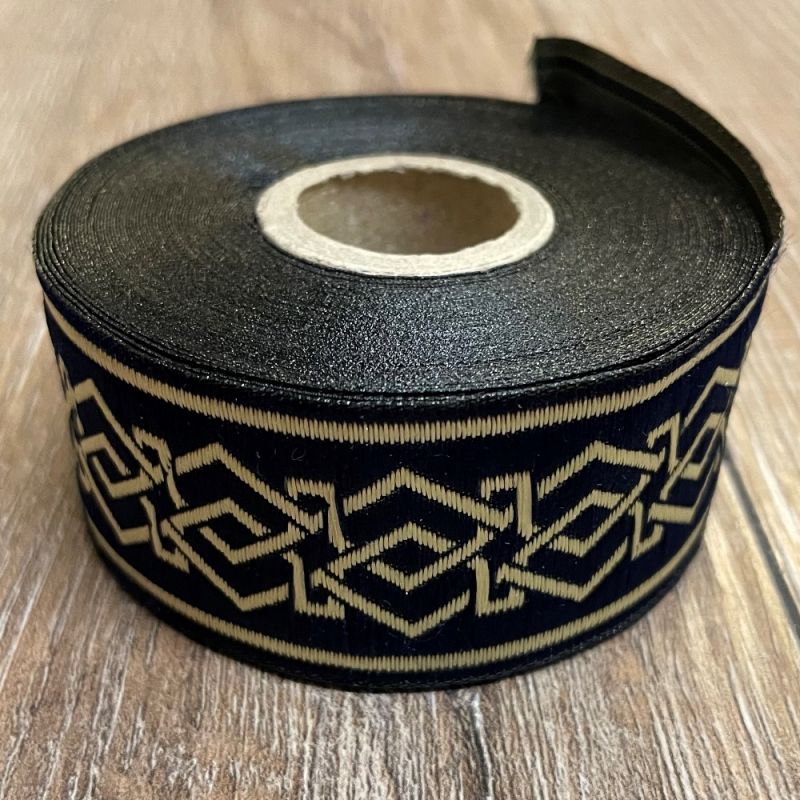 Borte zwergisch in marineblau-gold, 33 mm- 10 m - Webborte zur Verzierung mittelalterlicher Kostüme und Larp Gewandungen
