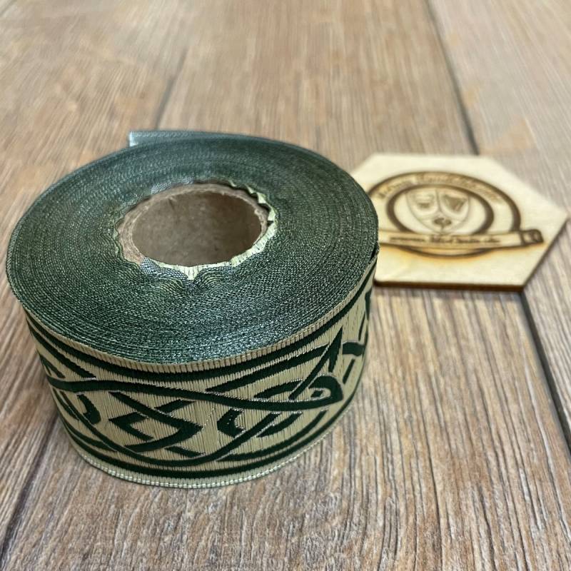 Borte Keltisch 4 in beige-grasgrün, 33 mm auf 5 m Rolle - Webborte zur Verzierung mittelalterlicher Kostüme und Larp Gewandungen