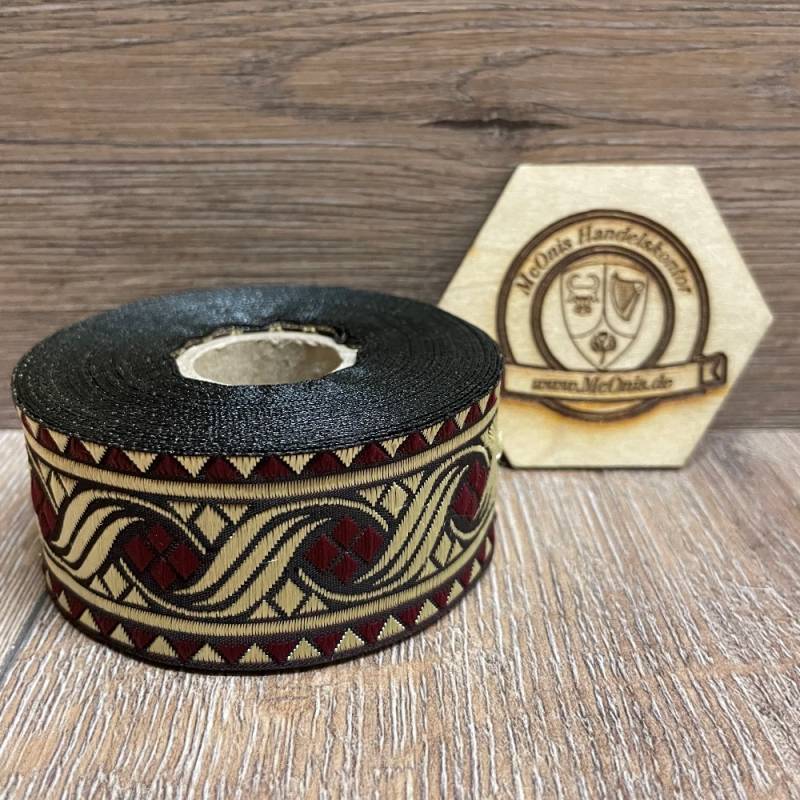 Borte Blumenranke 3 in Bordeaux-Gold 33 mm- 10 m - Webborte zur Verzierung mittelalterlicher Kostüme und Larp Gewandungen