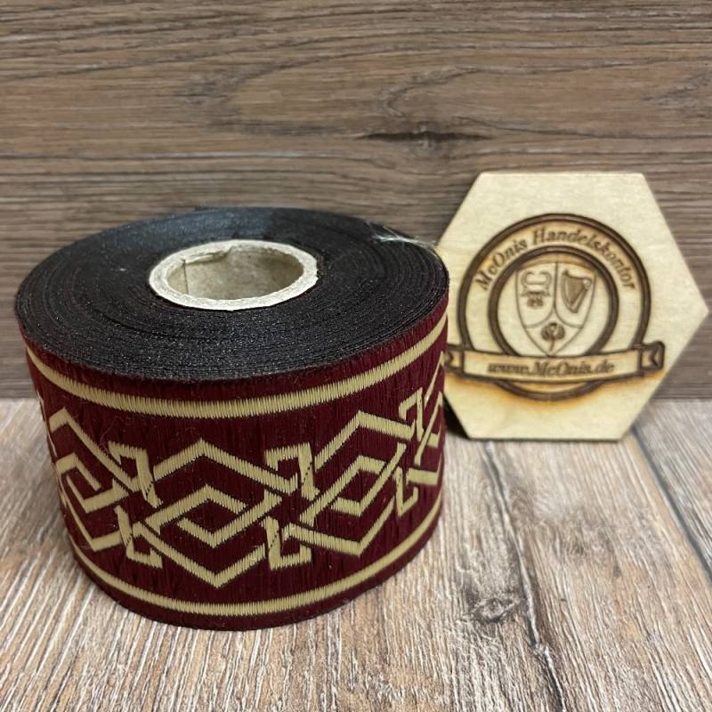 Borte "Zwergisch" bordeaux-gold, 50 mm Breite, 10 m auf Rolle
