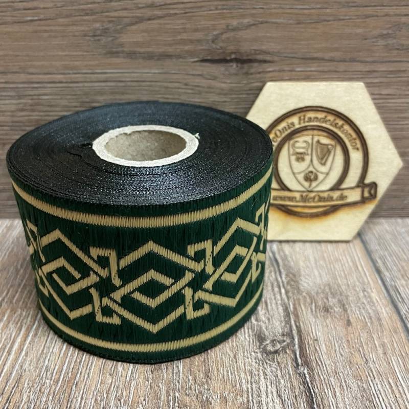 Borte "Zwergisch" grün-gold, 50 mm Breite, 10 m auf Rolle